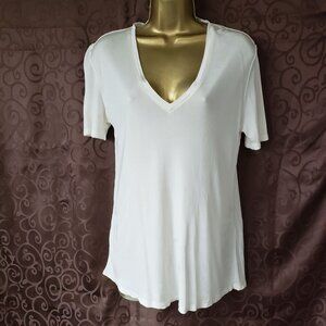 Massimo Dutti Mens White V-Neck T-Shirt M Viscose & Elastane